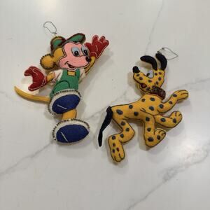 2 Vintage Disney Felt Sequin Ornaments Mickey Mouse & Pluto 5” Tall Holiday